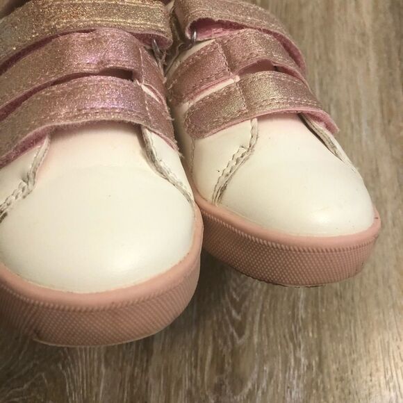 OSHKOSH toddler girl White Velcro Strap glitter pink white Sneaker 8M - Picture 4 of 12